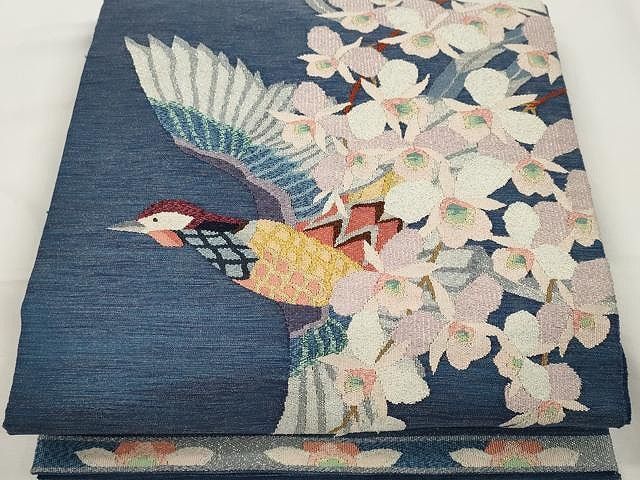 袋帯【山鹿清華】本綴織 正絹 お太鼓柄 南蛮渡来 薄紫色 染織作家 仕立て上がり 袋帯【山鹿清華】本綴織 正絹 お太鼓柄 南蛮渡来 薄紫色 染織