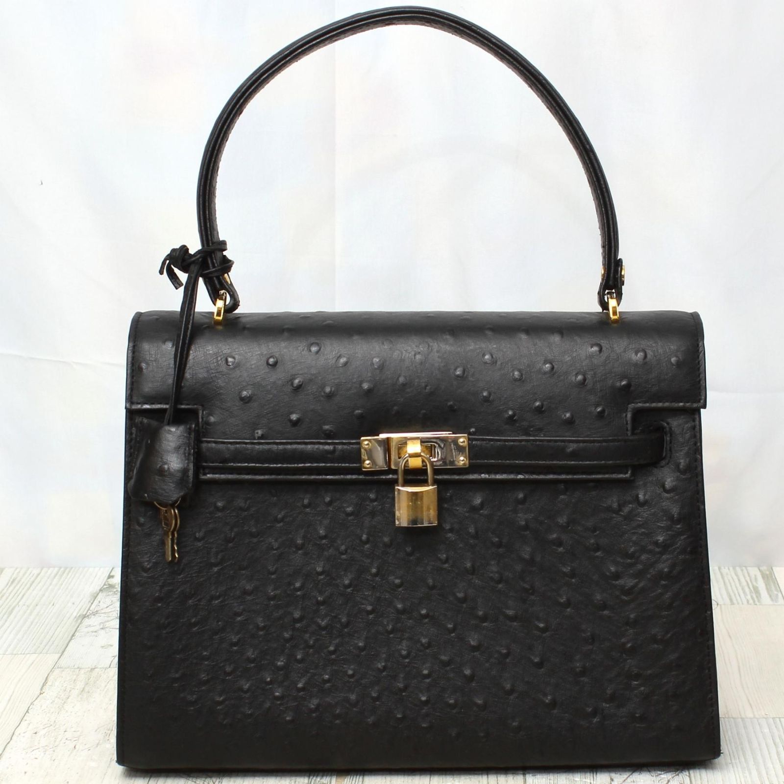 美品 オーストリッチ OSTRICH ハンドバッグ トートバッグ ゴールド金具 