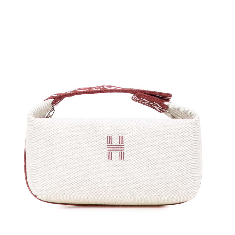 エルメス ブリッドアブラッドpm ベージュ キャンバス ブリッドアブラックPM ポーチ キャンバス ベージュ/グレー/白 未使用