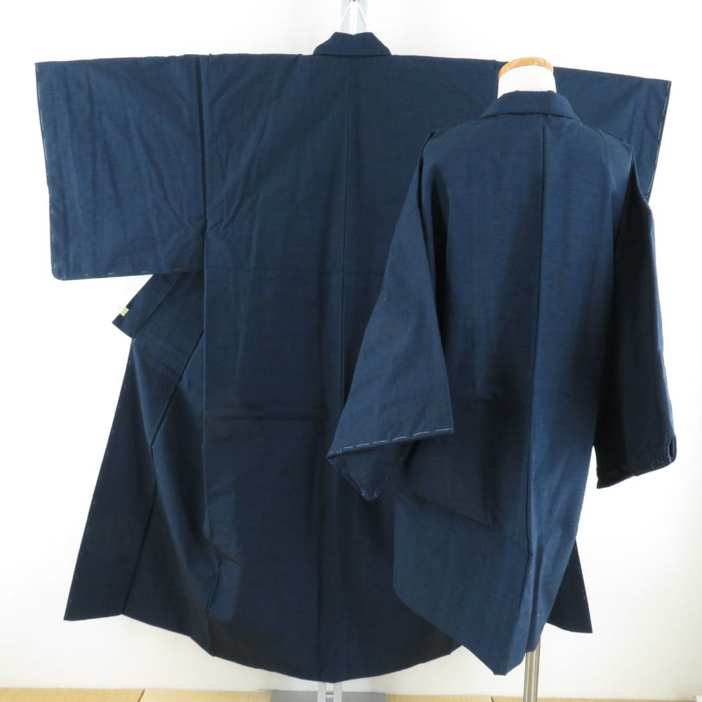 男着物 アンサンブル ウール 袷 紺 男性用きもの メンズ 仕立て上がり 和服 男物 カジュアル 身丈141cm