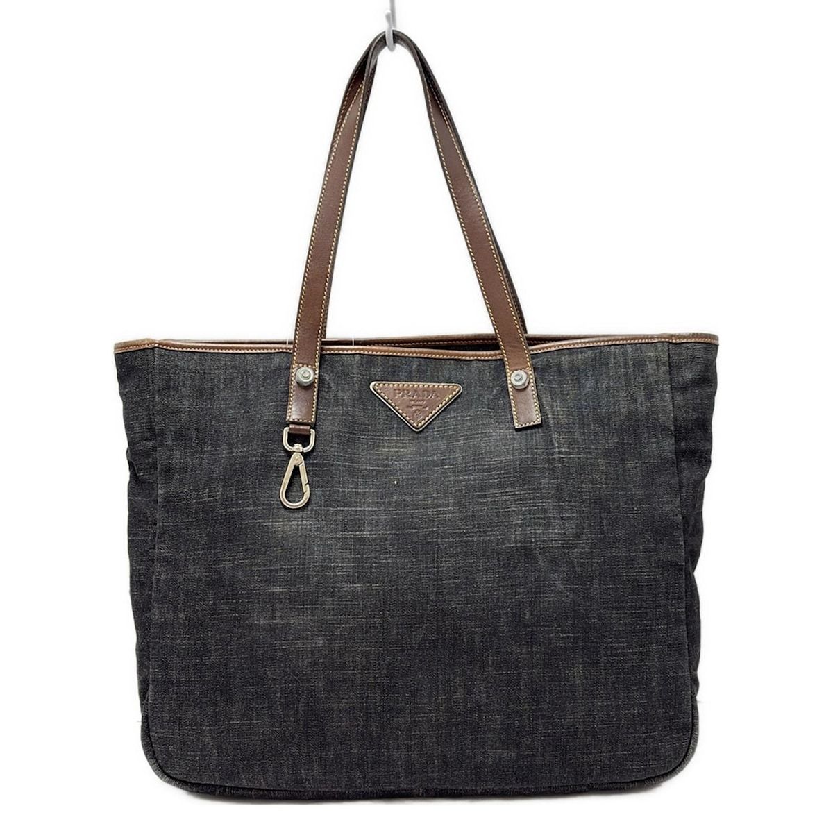 PRADA(プラダ) ショルダーバッグ - 黒×ダークブラウン 革タグ レザー  