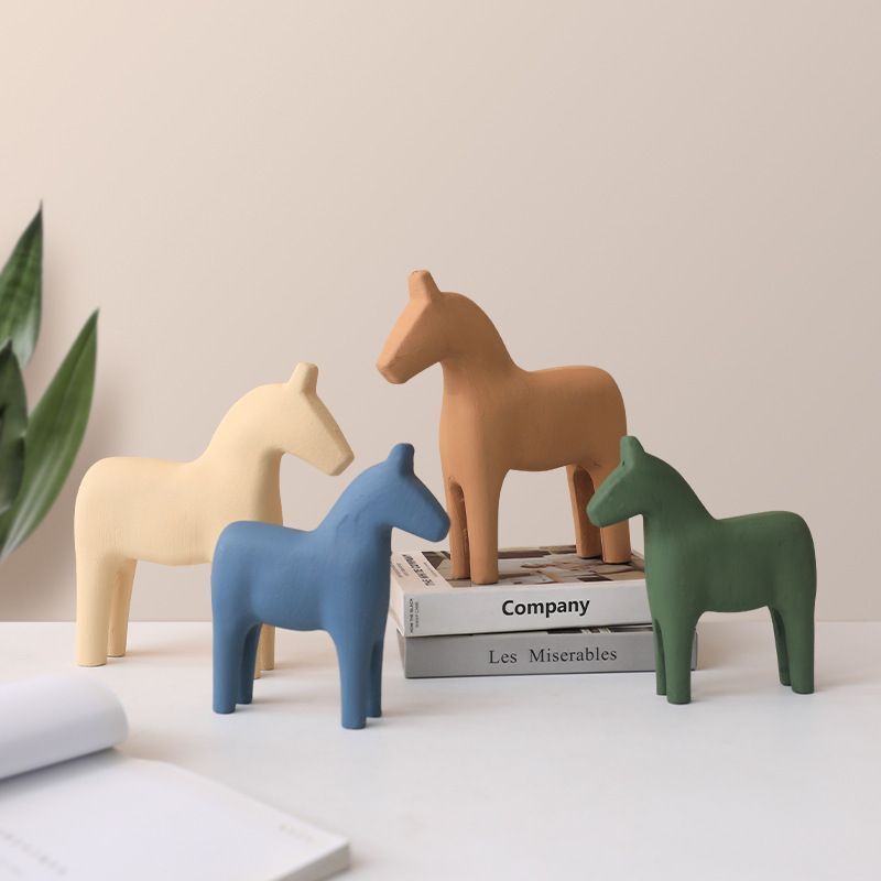 新品未使用モダンでシンプルなトロイの木馬 置物 インテリア 雑貨 かわいい 動物 子供部屋 木製のオブジェ ブルー グリーン ベージュ ブラウン