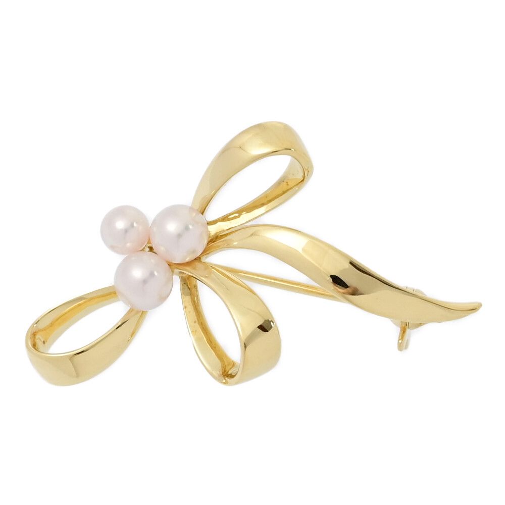 【極美品】MIKIMOTO ミキモト　ブローチ パール　リボン型　アコヤ　3粒 MIKIMOTO - ミキモト ブローチ パール アコヤ真珠 4.3-5.4mm