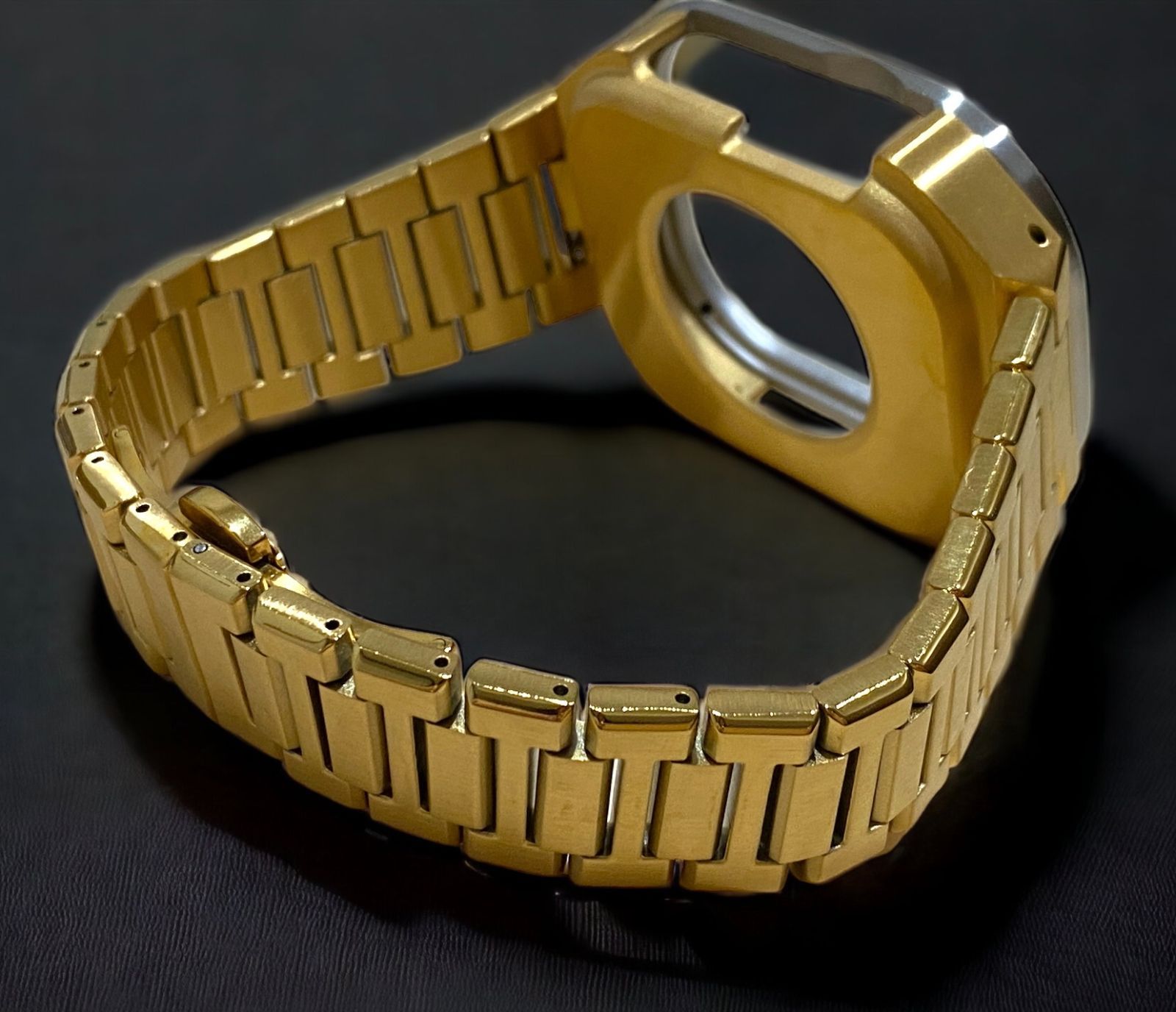  ゴールド 49 mm apple watch ultra アップルウォッチ ラバーバンドも取り付け メタルカバーセット ウルトラ 49ミリ用 カスタム ステンレスベルト ステンレスバンド キラキラ 金属ベルト 時計