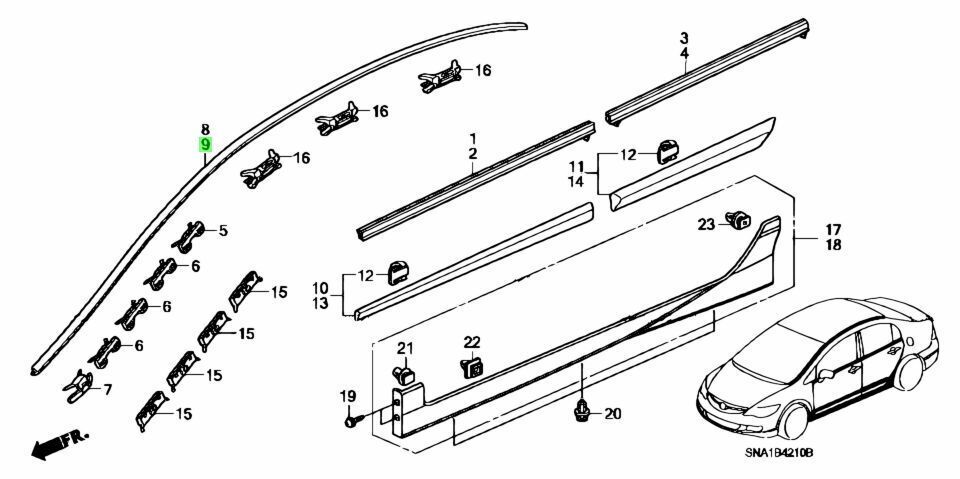 ●未使用 ホンダ FD1 FD2 FD3 シビック タイプR 純正 サイドドリップモール ルーフモール 左 HONDA Molding, L. Drip side