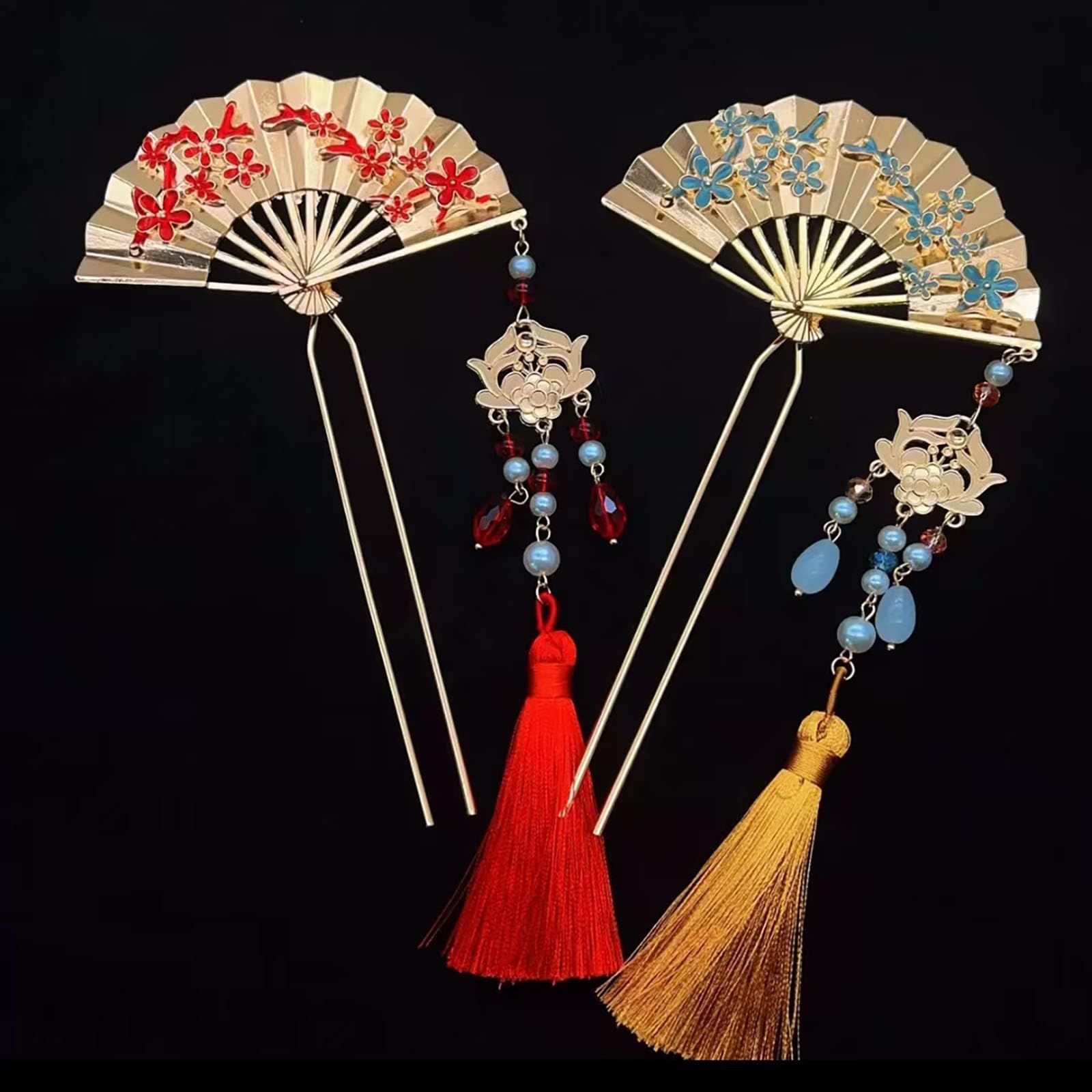 【新品・未使用】かんざし　髪飾り　アクリル製 扇形ヘアアクセサリー かんざし ヘアーアクセサリー 髪飾り 一本簪 U字型 扇型 バチ型