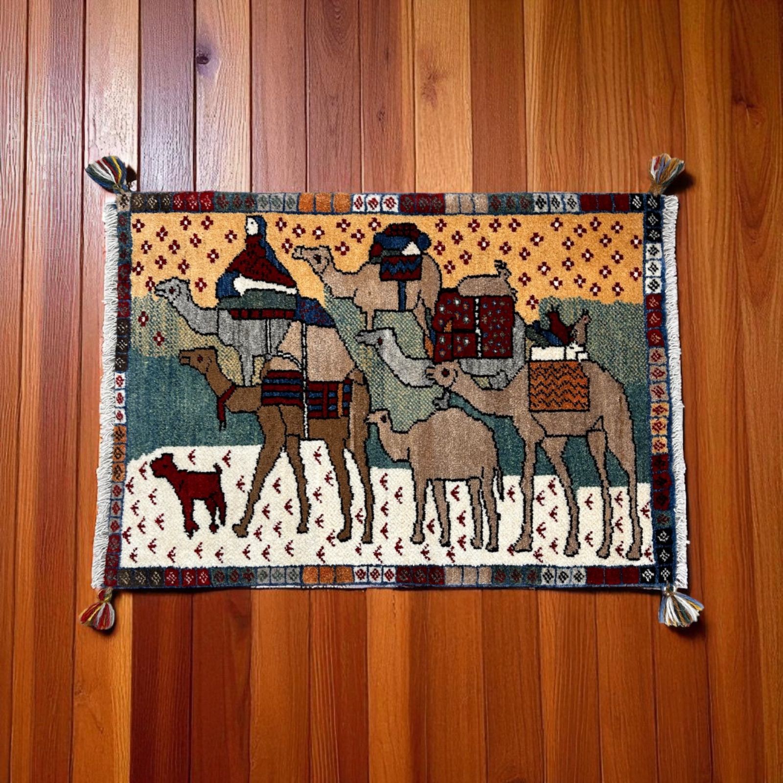 ギャッベ イラン産 手織りカーペット 88×63cm インテリアラグ 草木染め チェリーベアギャッベ チェリーベアギャッベ60×90