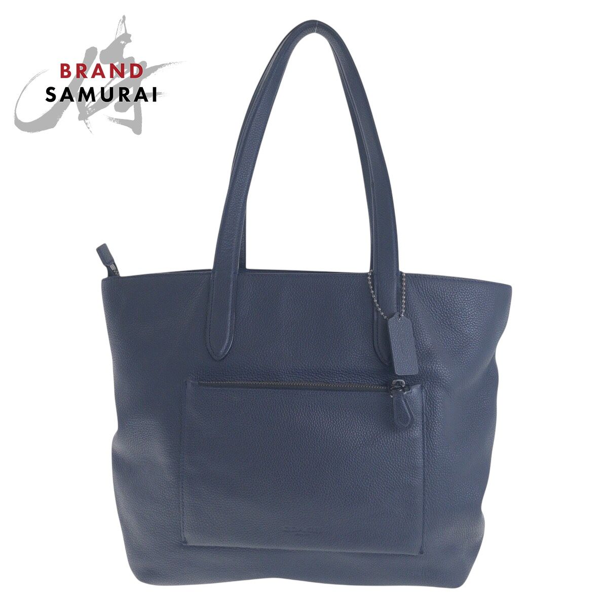 美品 COACH コーチ ネイビー ガンメタ金具 レザー トートバッグ 