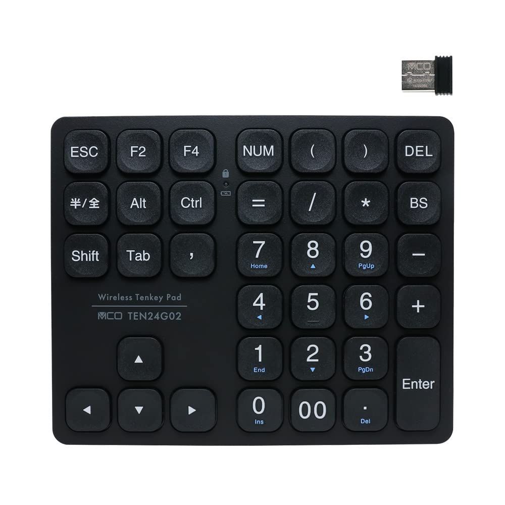 ミヨシ MCO Windows用 テンキー ワイヤレス 方向キー付き 2.4GHz接続 36キー Type-C充電式 最大約75時間可動 充電時間2時間 アイソレーションタイプ パンタグラフ方式 軽量 薄型設計 ブラック ZTEN24G02