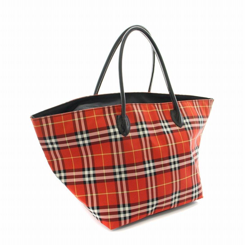 BURBERRY London 赤と黒のチェック柄トートバッグ バーバリーズ Burberrys トートバッグ ハンドバッグ ナイロン