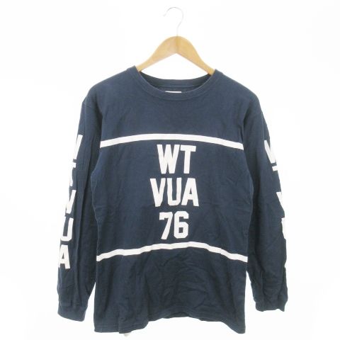ダブルタップス WTAPS WTVUA/TEE.LS 76 Tシャツ カットソー ロンT 長袖 クルーネック 丸首 プリント コットン X 01 S 紺 ネイビー /AO8 GY12