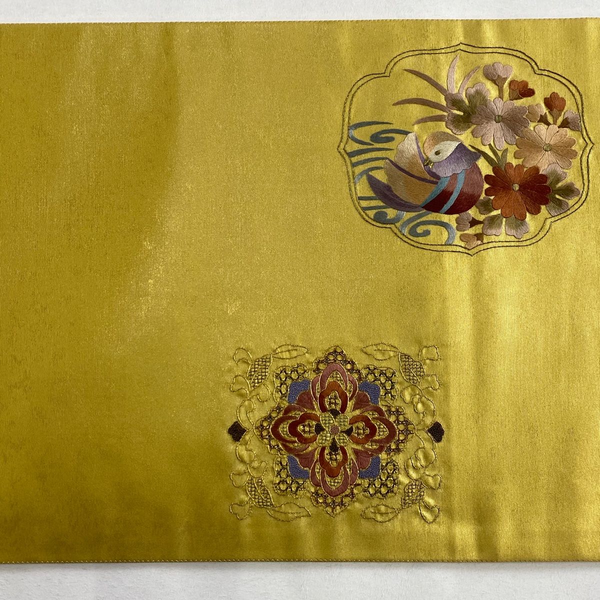 ◆692◆六通　袋帯　汕頭刺繍　金糸華文　有職文様　鴛鴦　正絹　着物帯　和装 楽天市場】袋帯 美品 逸品 華文 更紗 汕頭刺繍 金通し 青灰色 六