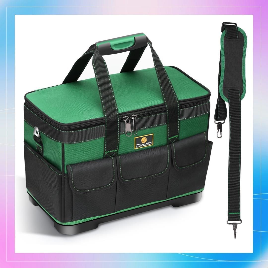 【在庫限り】Color:ダークグリーン Drado ツールバッグ 工具バッグ 工具袋 道具袋 工具差し入れ 工具収納 大口収納 肩掛けベルト付き ツール収納バッグ 1680Dオックスフォード 特化プラスチック