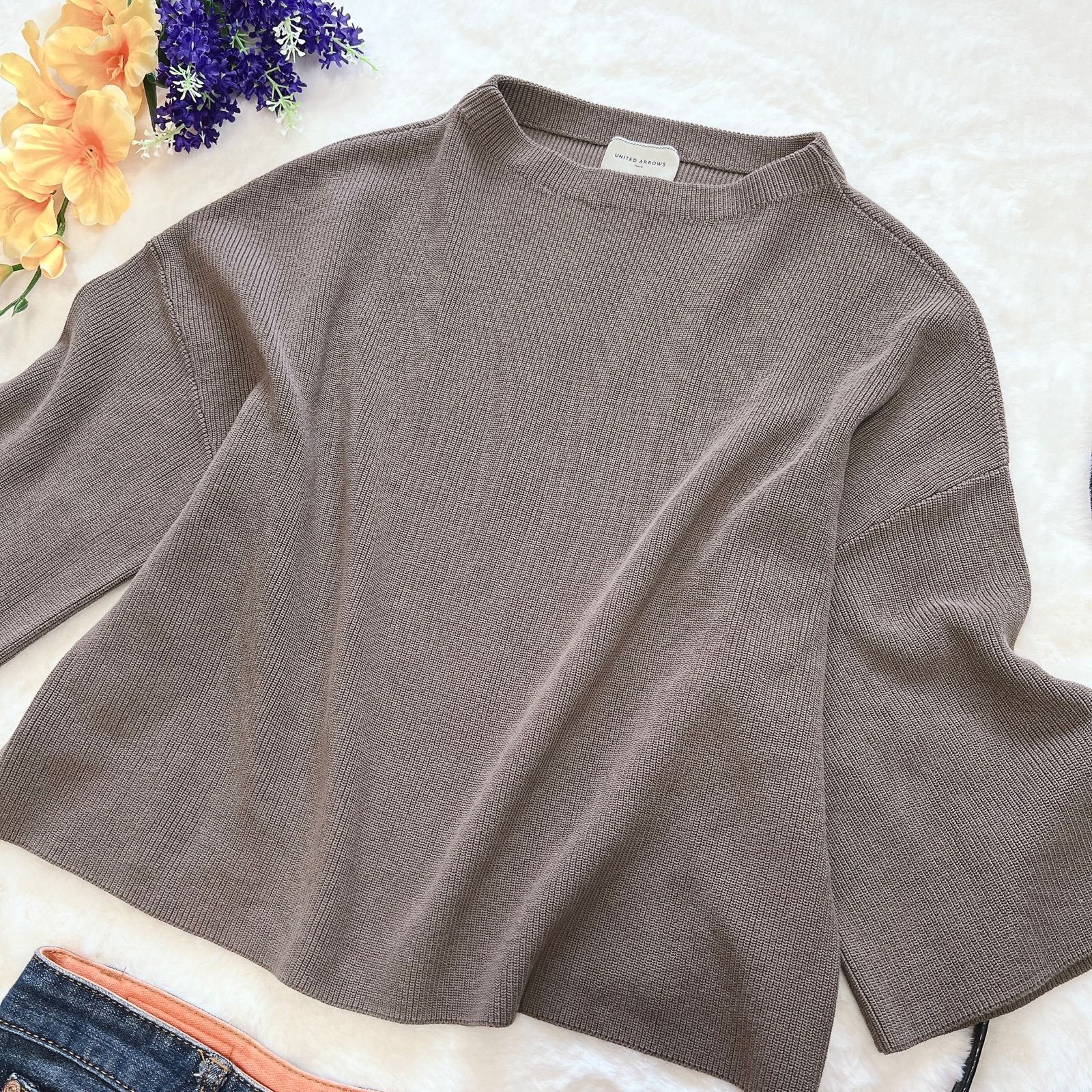 UNITED ARROWS UBCB コットン アゼ フレアスリーブニット☆美品 UNITED ARROWS UBCB コットン アゼ フレアスリーブニット☆美品