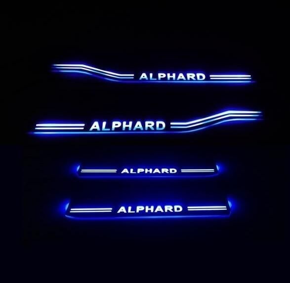 トヨタ アルファード ALPHARD 30系 光る スカッフプレート LED 青色 発光 4ピースセット スライドドア対応