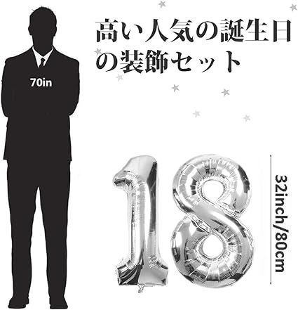 88枚 21歳 誕生日 飾り付け 風船セット 数字バルーン 組み合わせ 「HAPPY BIRTHDAY」ランド ハート風船 紙吹雪風船 ドットシール 装飾 パーティー お祝い サプライズ シルバー＆ブラック 男の子 