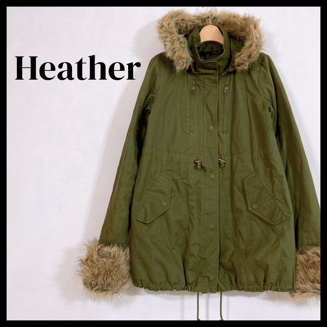 レディースL Heather アウター コート モッズコート カーキ グリーン