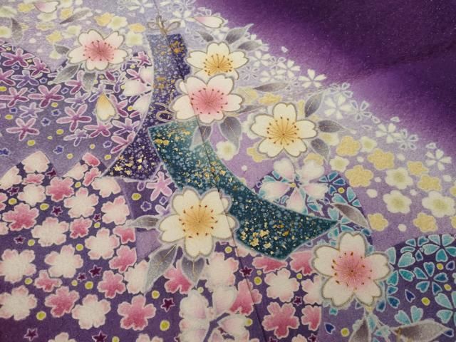 平和屋着物○豪華振袖 流水短冊花文 暈し染 金彩 金通し地 正絹 逸品