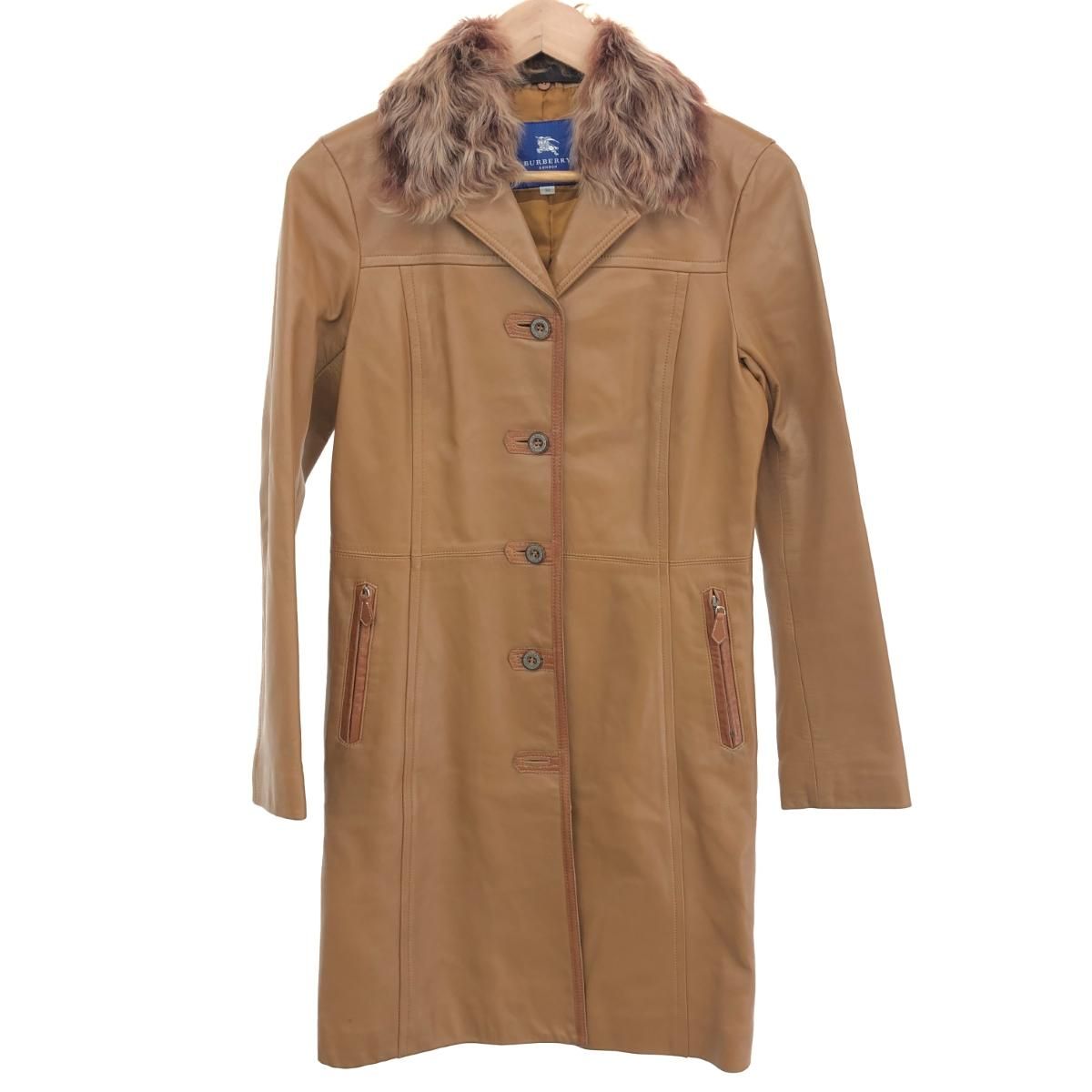 BURBERRY BLUE LABEL ロングコート 38 バーバリーブルーレーベル フォックスファー付き ロングコート