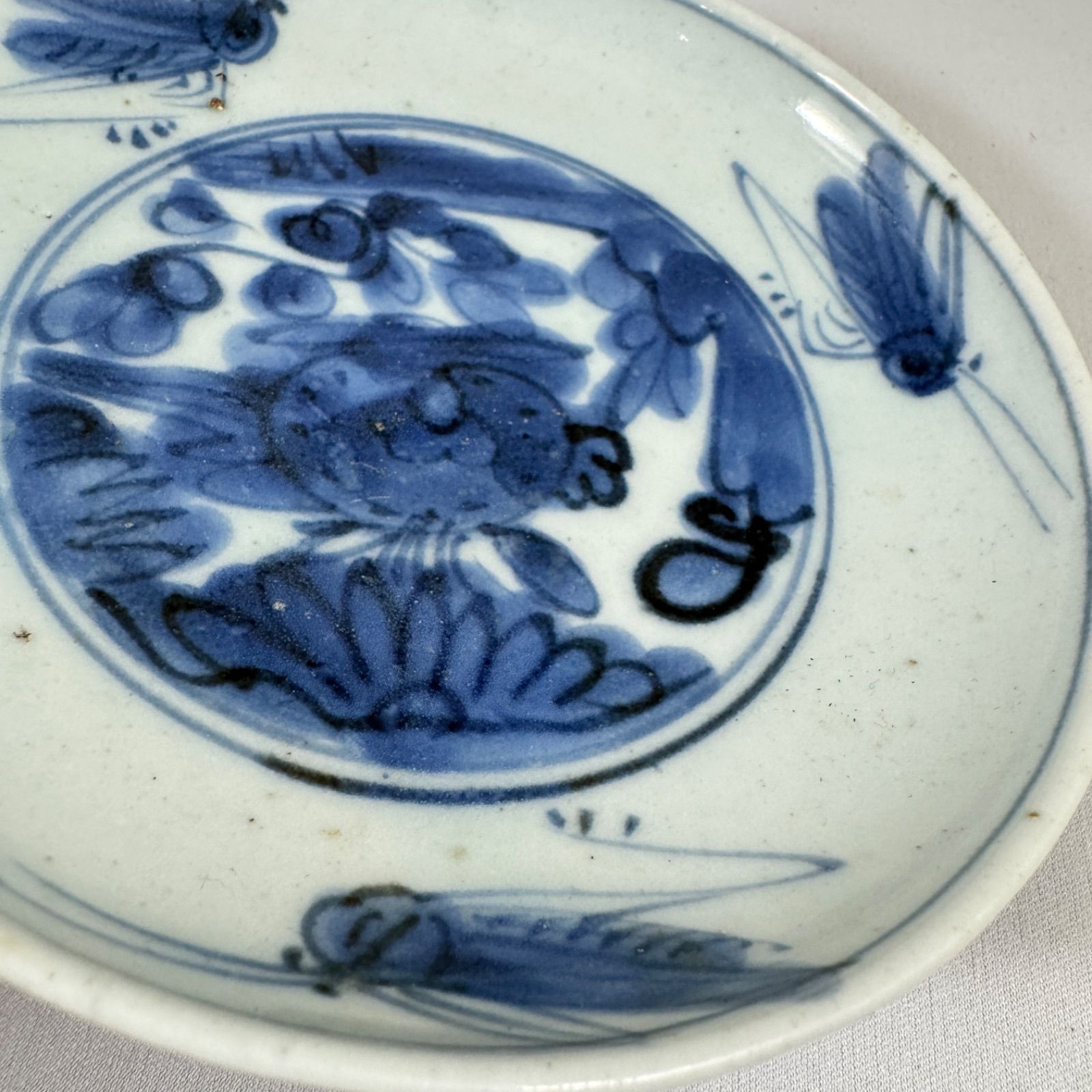 初期伊万里◇染付花に虫文小皿【A】◇江戸時代◇古伊万里◇藍
