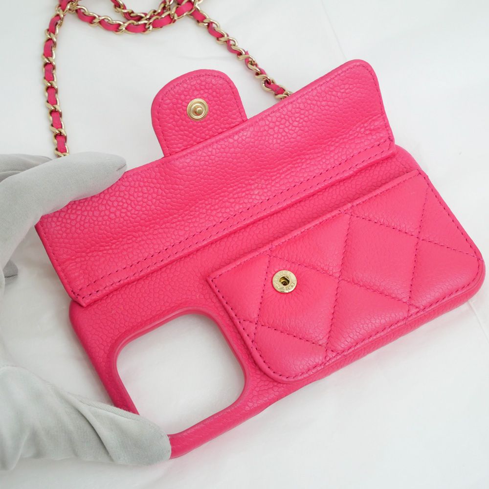 シャネル　CHANEL iPhoneケース　マトラッセ　キャビアスキン　ピンク シャネル CHANEL iPhoneケース マトラッセ キャビアスキン
