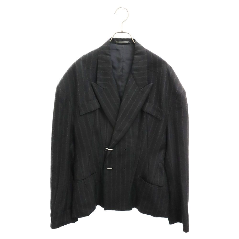Yohji Yamamoto ヨウジヤマモト 00SS ダブルフック デザイン ストライプ 変形 シームデザイン テーラード ジャケット ブラック FB-J20-113 Yohji Yamamoto (ヨウジヤマモト) 00SS ダブルフック デザイン