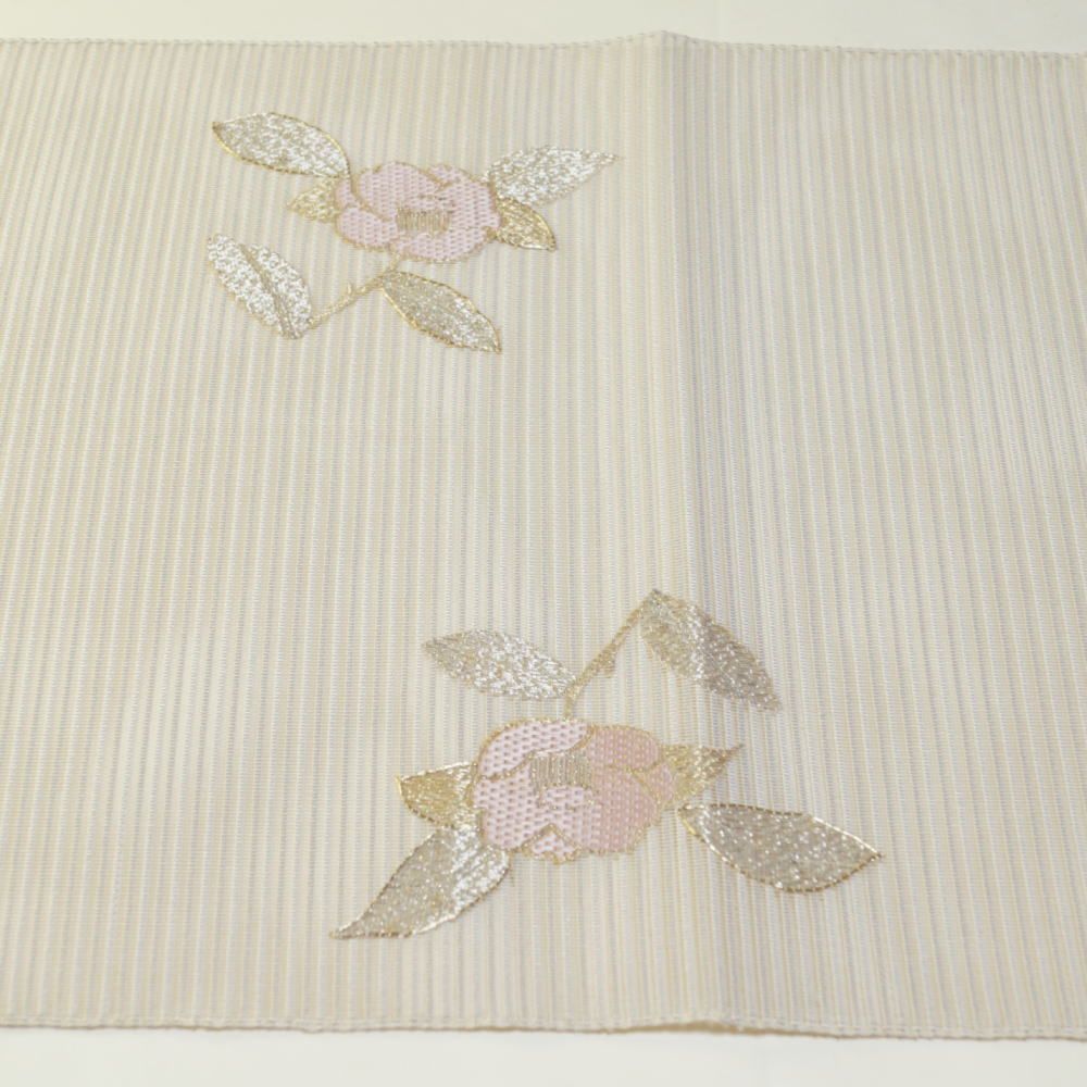 夏物 八寸名古屋帯 絽 絽刺し 絽綴れ 正絹 お太鼓柄 刺繍 金糸