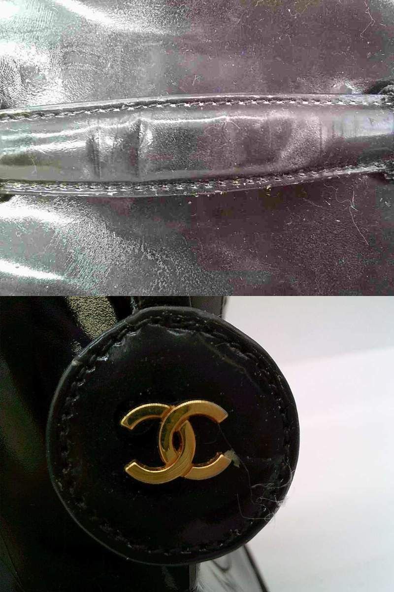 BEC5☆シャネル/CHANEL エナメル ココマーク バニティバッグ ポーチ