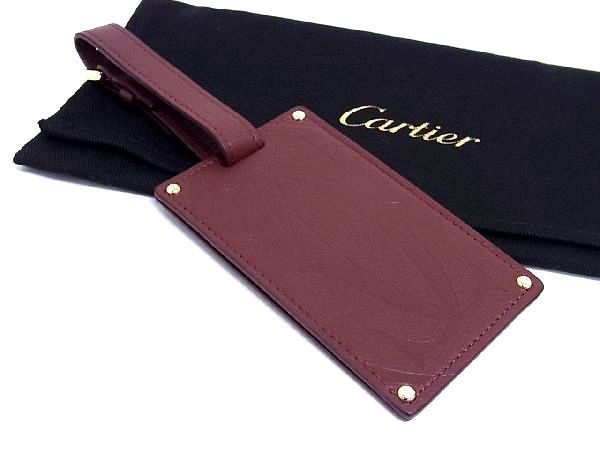 ■新品■未使用■ Cartier カルティエ マストライン レザー ネームタグ 名札 チャーム ボルドー系 AP9717