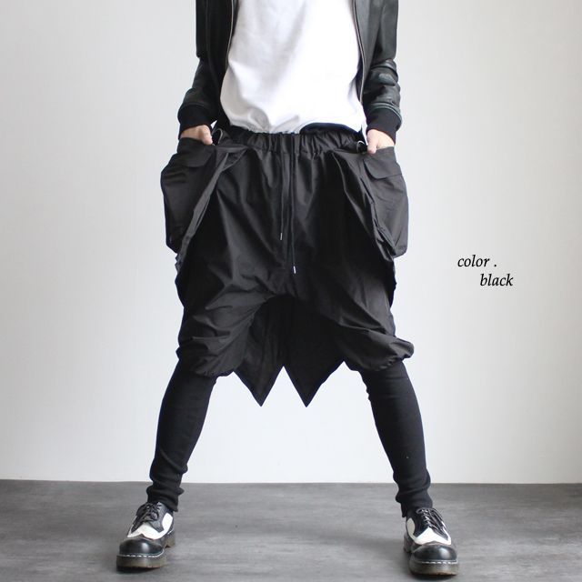 腰巻き風ZIPポケット×燕尾付きミリタリーサルエルジョガーパンツ