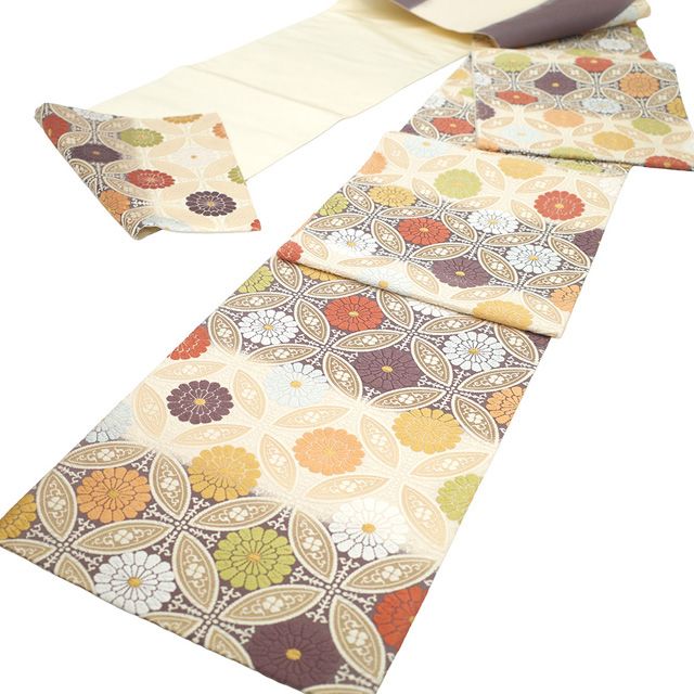 袋帯 京都 西陣 唐織 金糸 こげ茶 花菱 フォーマル 美品 中古 kp1695