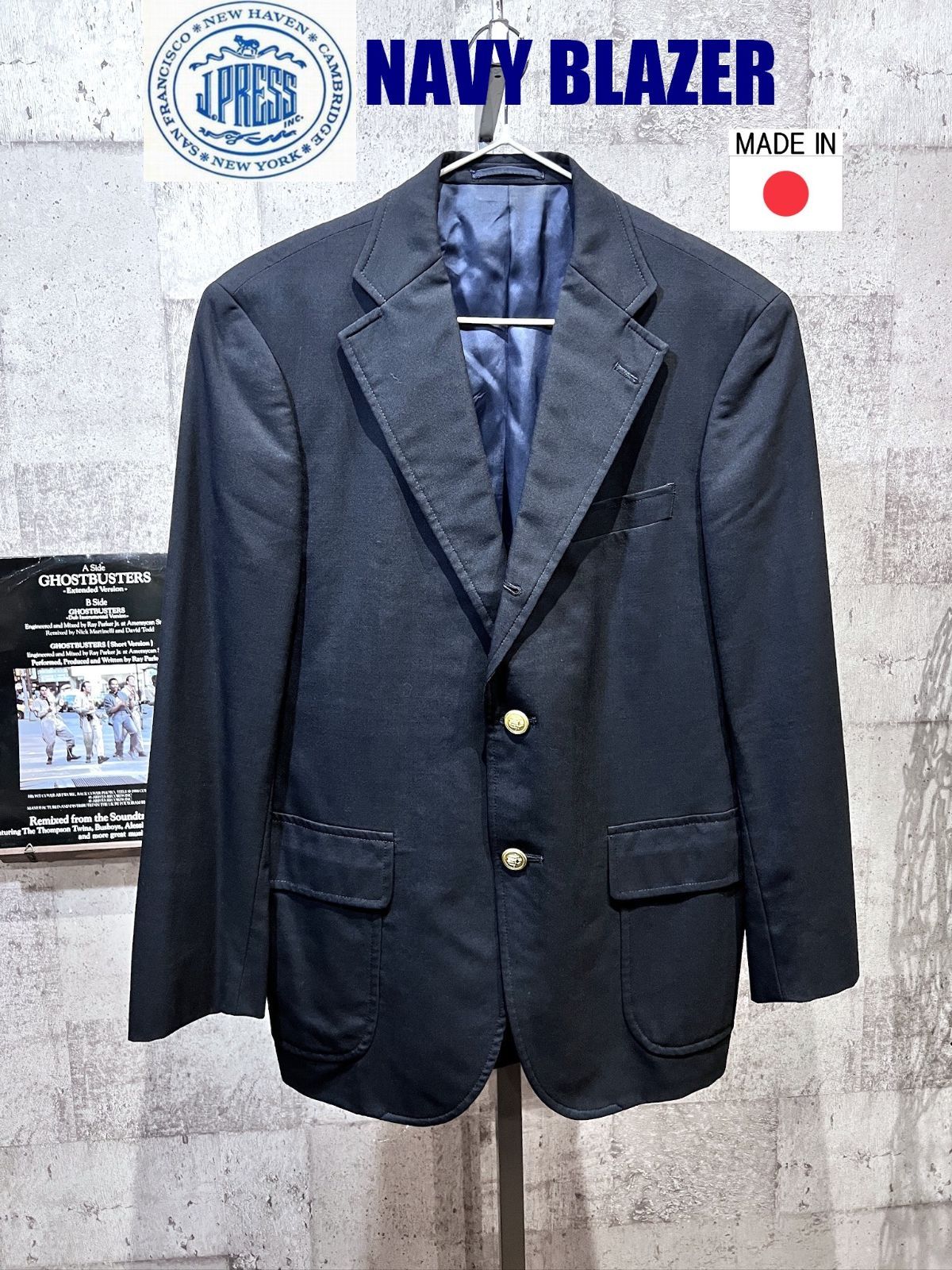 J7370 美品 Jプレス フランネル金ボタン紺ブレザーセットアップ A6 金