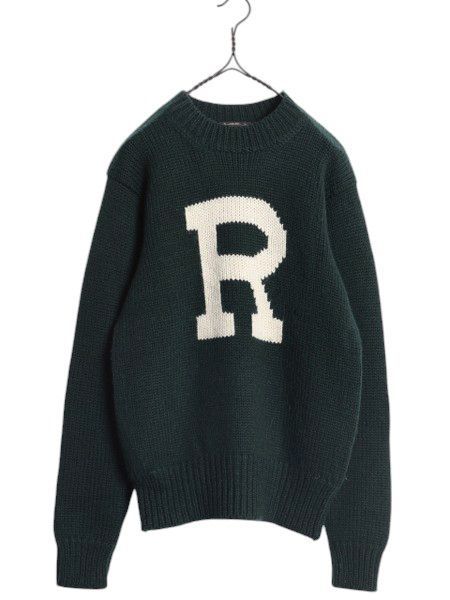 【お得なクーポン配布中!】 90s  初期タグ RRL ラルフローレン ウール ニット セーター メンズ XL / オールド 三ツ星 ポロ Pロゴ レタード アワード モックネック 緑