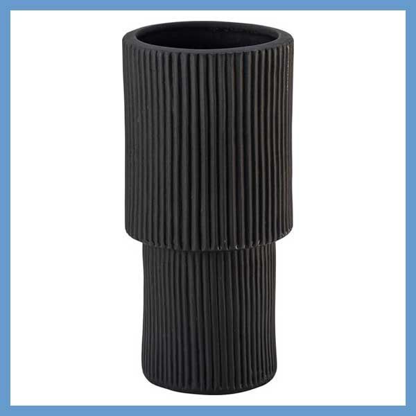 陶器製　マットな質感のコンパクト傘立て（W18.5×D18.5×H36cm）／ブラック