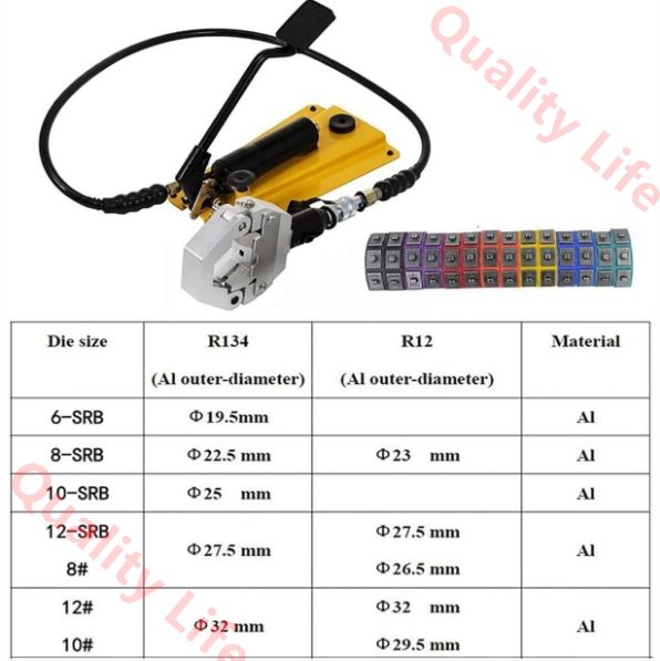 油圧ホース圧着工具 ハンドヘルドA Cホース圧着キット 7つのダイを備えた空調修理ツール 効率的な電線スウェージング用 Manual