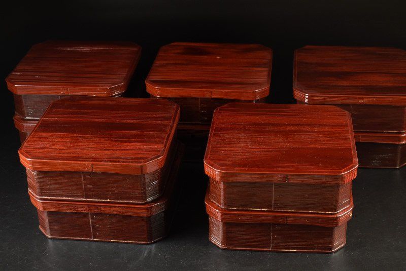 蔵A3610 平安象彦 布目溜塗見返蒔絵 弁当箱 菓子器 十客 共箱