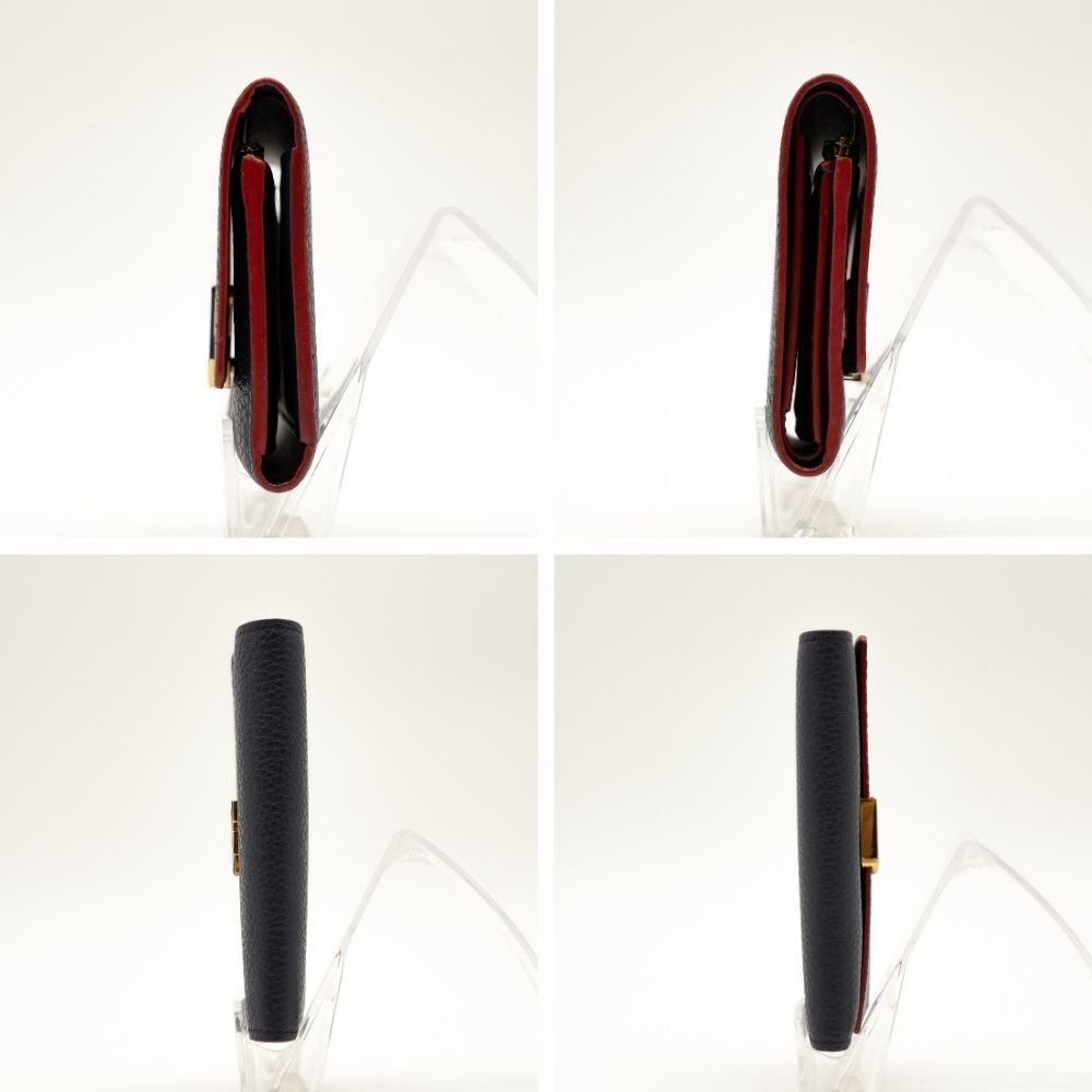 Louis Vuitton ルイヴィトン ポルトフォイユ カプシーヌ コンパクト 折り財布 ネイビー トリヨンレザー ゴールド金具 ロゴ