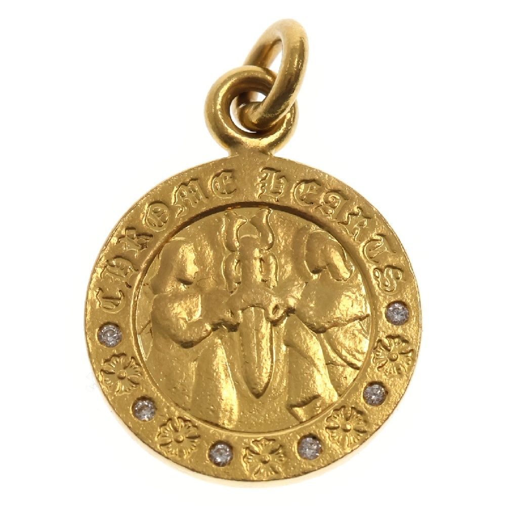 CHROME HEARTS (クロムハーツ) 22K CHRM ANGL MDL AFTER P D エンジェルメダルチャーム アフターPAVEダイヤ ゴールドネックレストップ