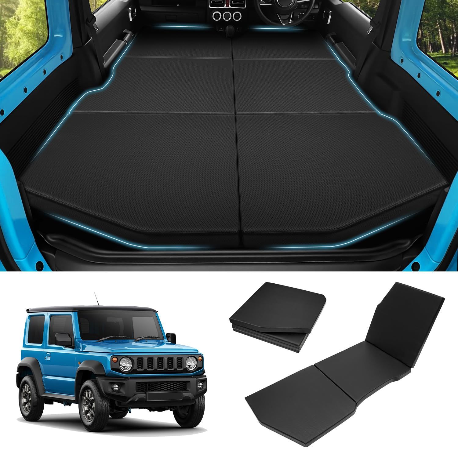JB74 車中泊マット 折りたたみ式 ベッドキット 段差解消 JB64 快適睡眠 軽量 防水 ジムニーシエラ ジムニー AT車 MT車 スズキ 設計 仮眠 防災 PVC 高密度ウレタン GIMUYA 運転席用-助手席用 ブラック 2PCS