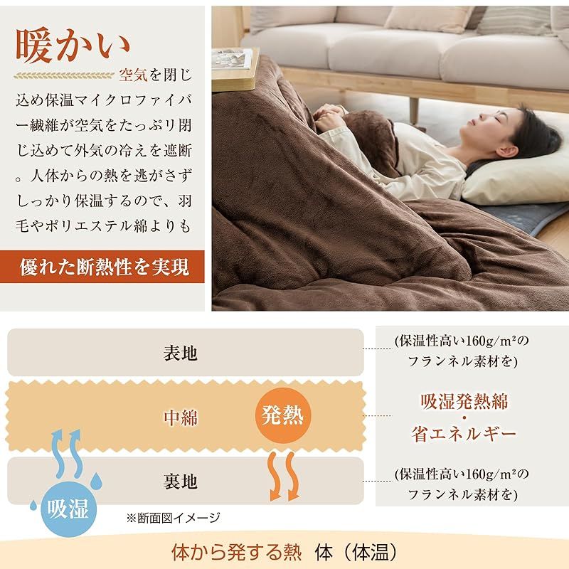 fuwawa こたつ布団 長方形 大判 こたつ厚掛け布団 単品 190x240cm 冬用 コタツ布団 厚手 こたつ用布団 体にフィットする縫製 リバーシブル 洗える 静電気防止 撥水防ダニ加工 抗菌防臭 キルティング 高い保温性 暖かい ふわふわ 無地両面 0 MARWIL-DEMENAGEMENTS_CH