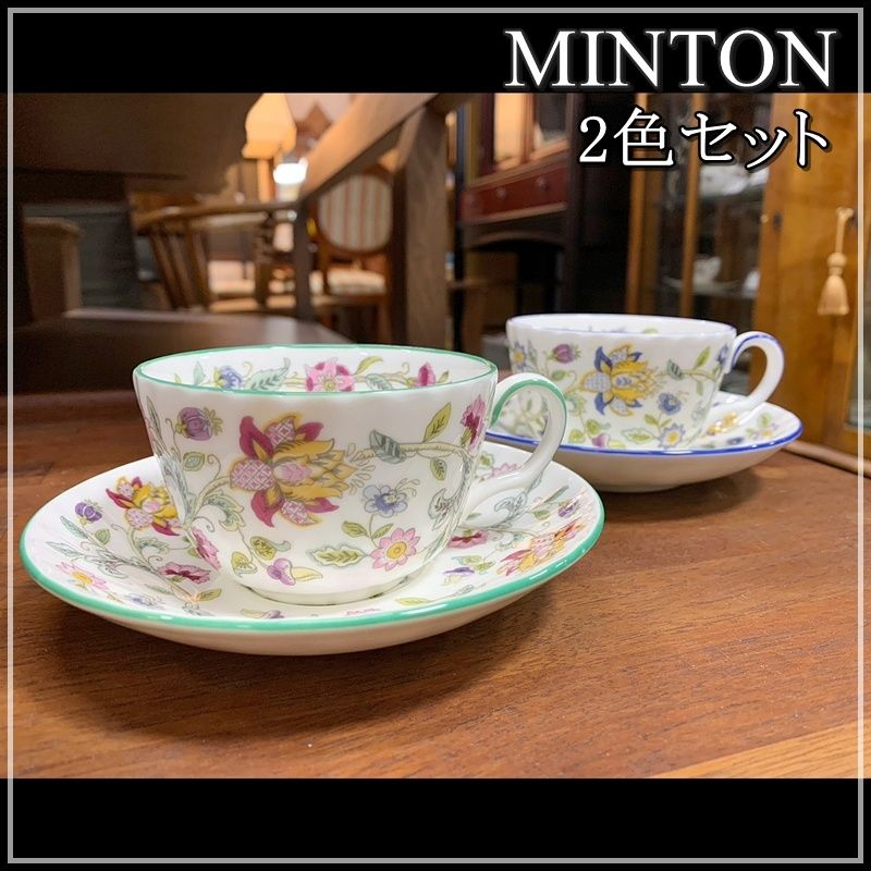 廃盤 ミントン ハドンホール カップ＆ソーサー 2客セット ペア ブルー グリーン MINTON HADDON HALL BLUE 英国 花柄  オシャレ 人気【RU0109-10】 - メルカリ