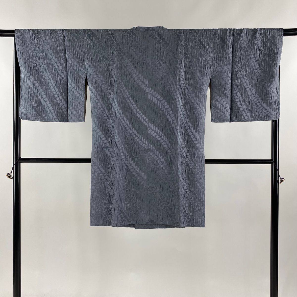 道行 身丈98cm 裄丈69cm L 和装コート 角衿 地紋 灰色 正絹