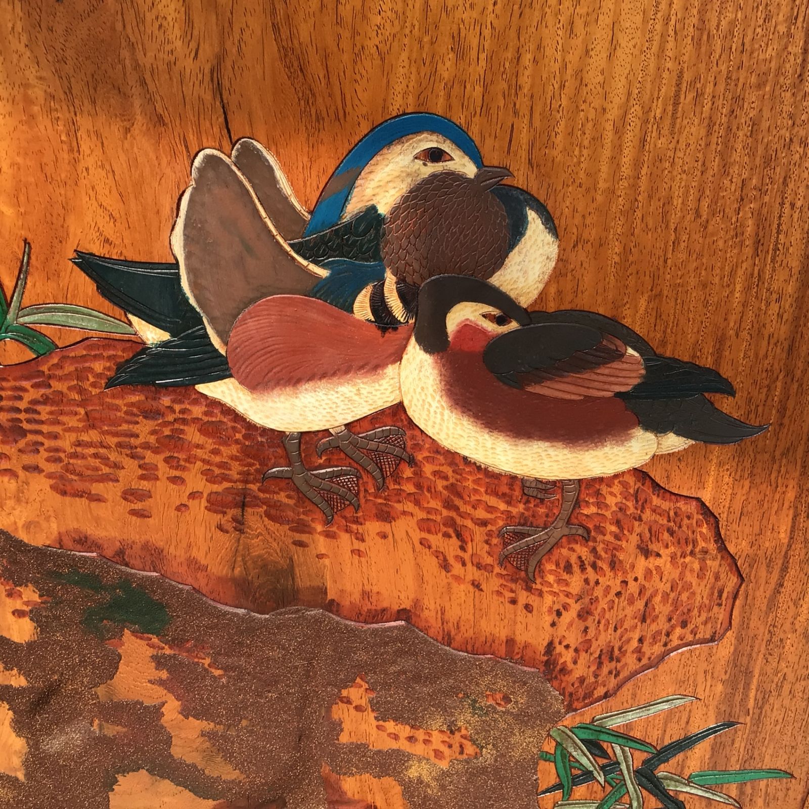 高級家具　大型彫刻天然木　一枚板　衝立 4120 【希少】高堂 讃岐彫 木製大型衝立 鴛鴦（オシドリ） 一枚