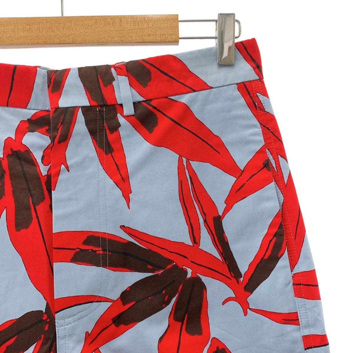 MARNI マルニ コットン プリント ワイドパンツ 40 ライトブルー レッド レディース