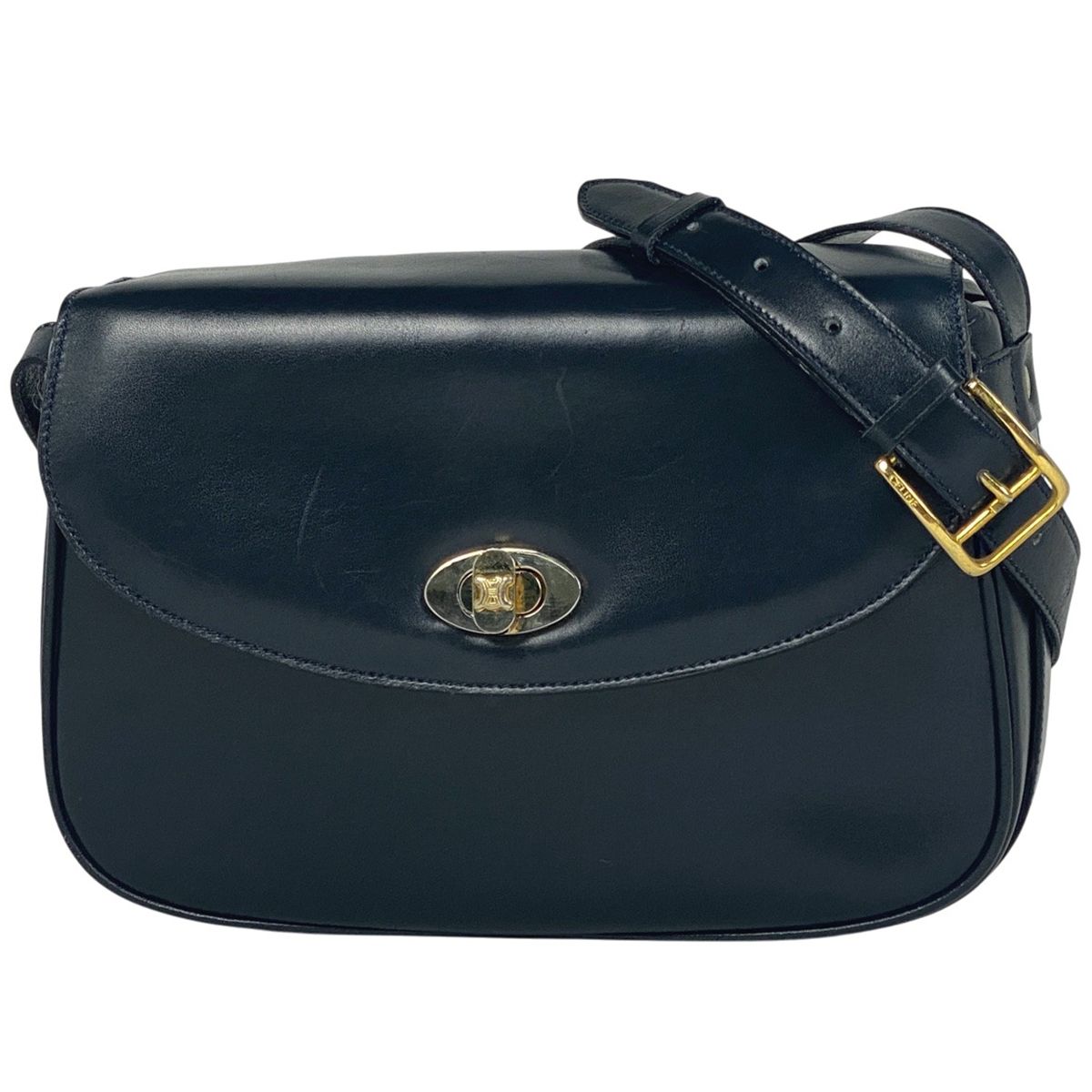 ✨美品✨OLD CELINE　マカダム　カーフレザー　ショルダーバック　ブラック CELINE セリーヌ マカダム ショルダーバッグ ブラック フロント