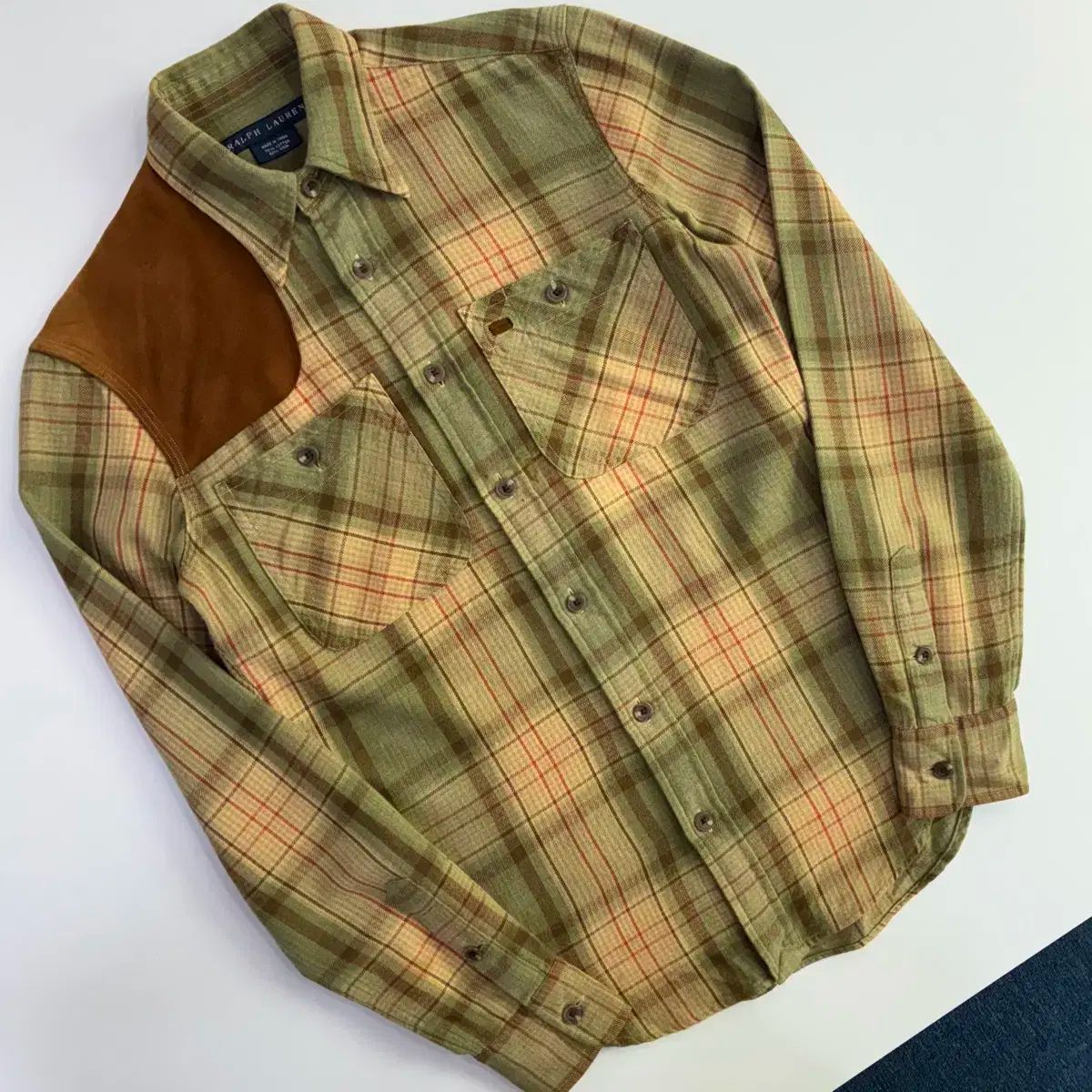 Polo ポロ ラルフローレン CHECK 숄더 スウェード ウール シャツ