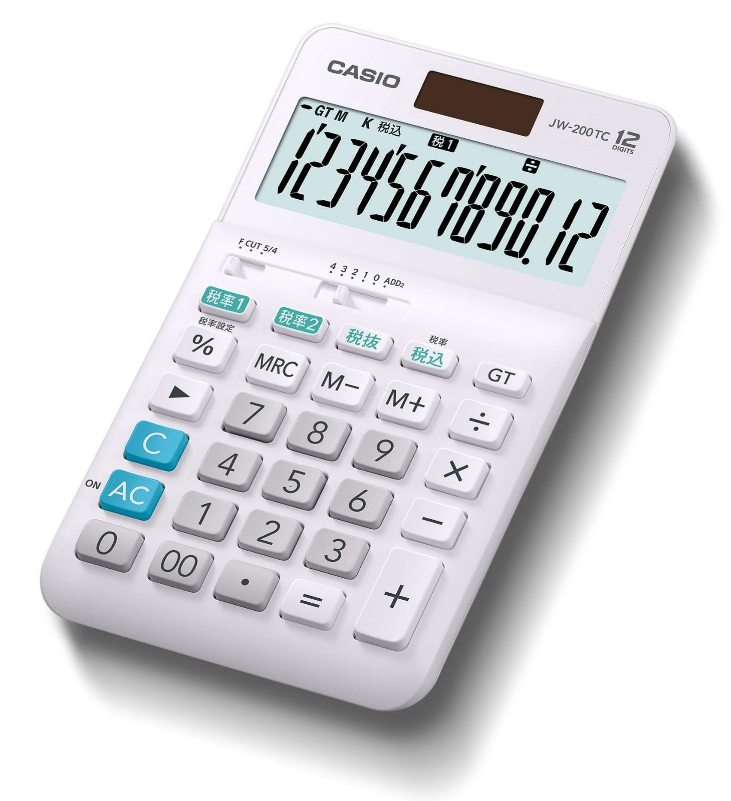 【在庫処分】12桁 税計算 W税率電卓 ホワイト ジャストタイプ カシオ JW-200TC-N