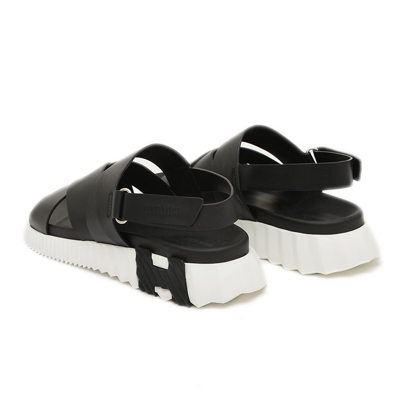 エルメス エレクトリック サンダル レザー ブラック/ホワイト メンズ