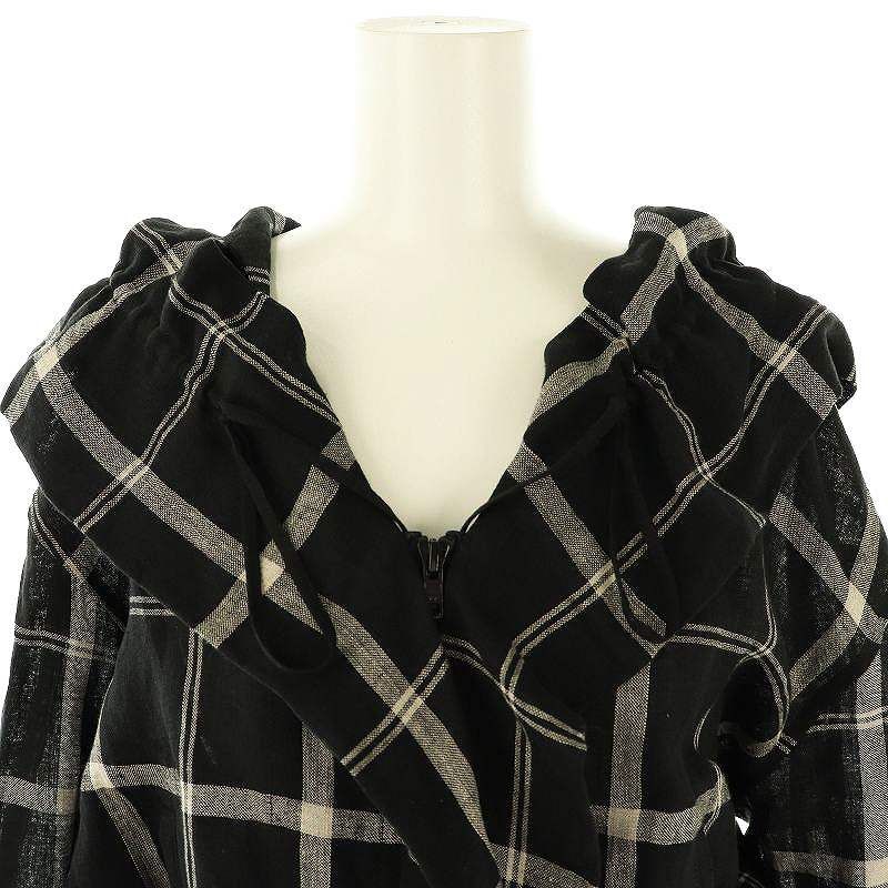 ワイズ Y's ヨウジヤマモト 25SS LINEN/NYLON PLAID GATHERED BLOUSE チェックブラウス 長袖 2 ブラック エクリュ ワイズ Y's ヨウジヤマモト 25SS LINEN/NYLON PLAID GATHERED