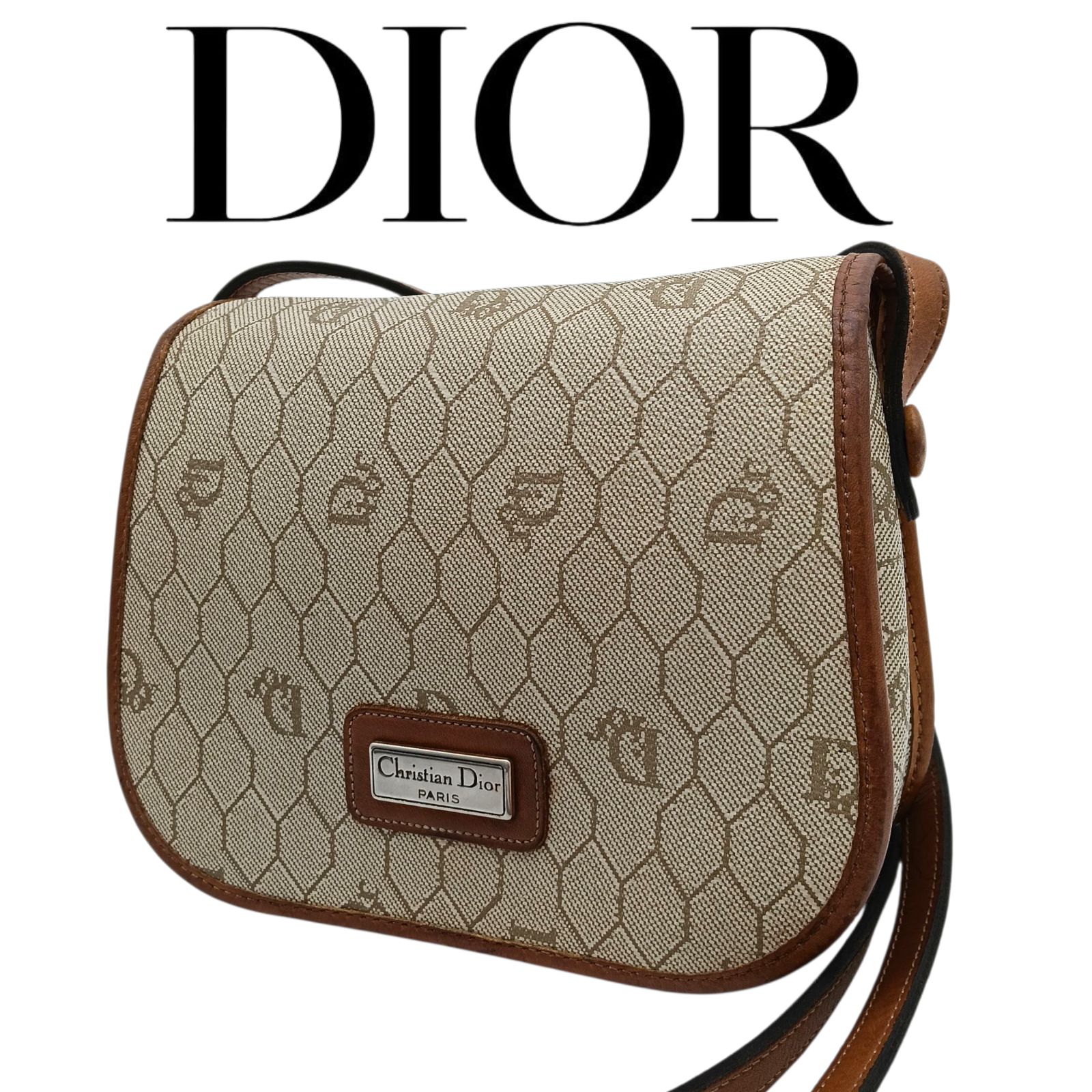 C012915)ChristianDior ハニカム柄 フラップバッグ ベージュ C012915)ChristianDior ハニカム柄 フラップバッグ ベージュ